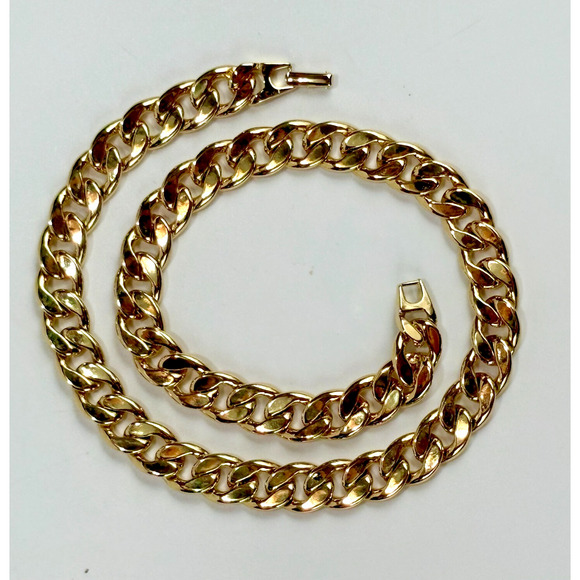 Vintage Chunky Chain Bib Collar Necklace Shiny Gold Tone Link Heavy 18" 80s 1980 - Picture 8 of 9